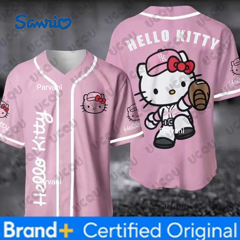 Sanrio Summer New Cartoon Hello Kitty Print Baseball Jersey For Children Short Sleeve Sports Baseball Uniform Casual Kids/Adult Y2K Top H260228