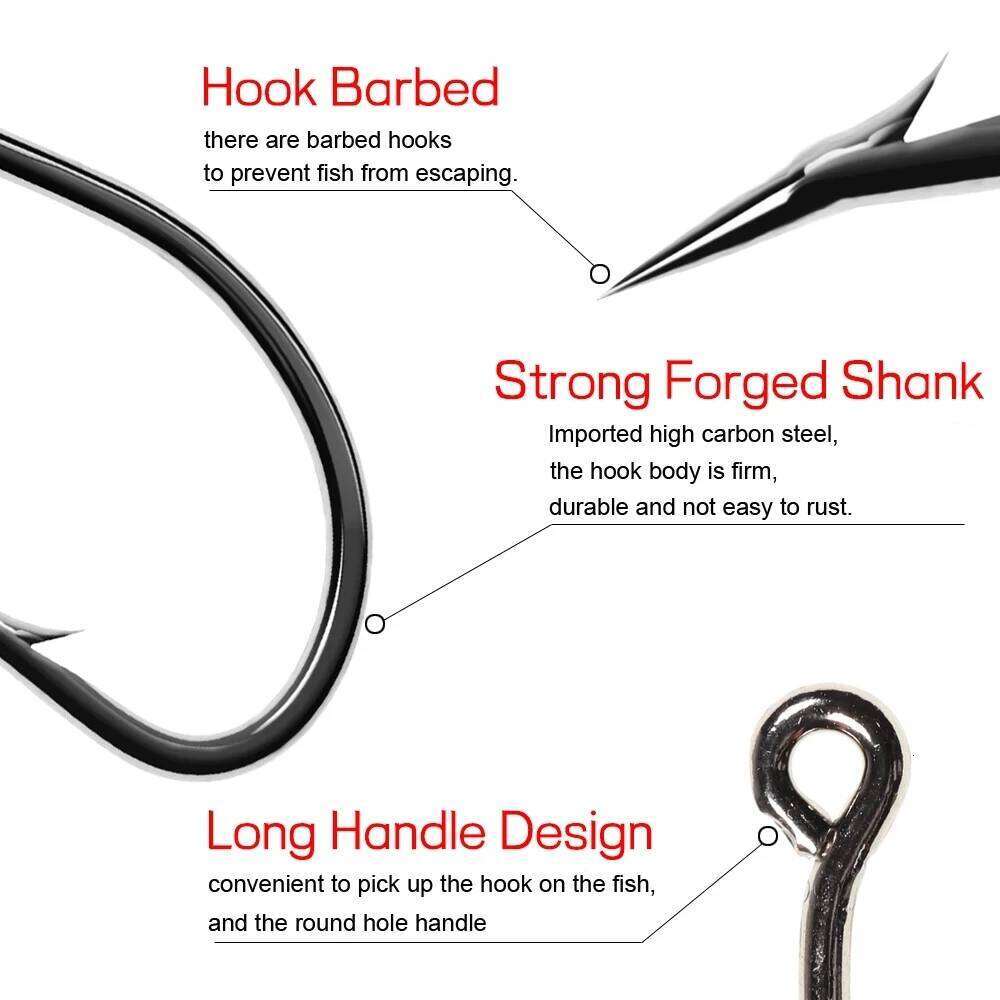 Elllv 50pcs Saltwater Fishing O'shaughnessy Hooks High Carbon Steel Long Shank Chemeical Tip Single Hook White/Black Nickle Z260228