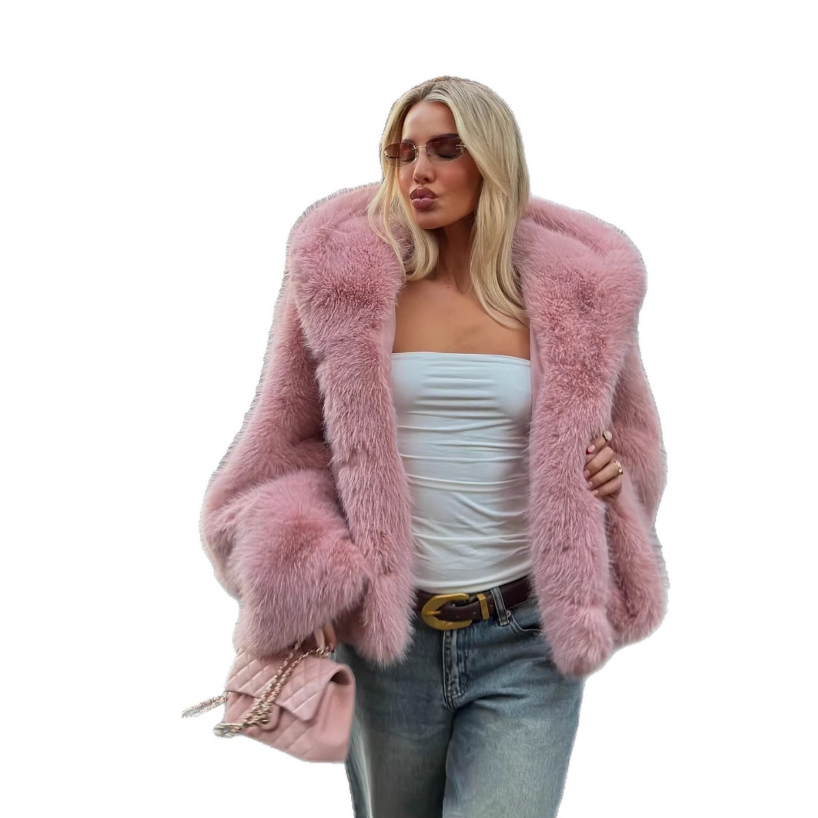 Solid Hooded Faux Fur Coat Women Fashion Sweet Pink Long-sleeved Fluffy Loose Short Outerwears Lady Winter Commute Street Jacket 251104