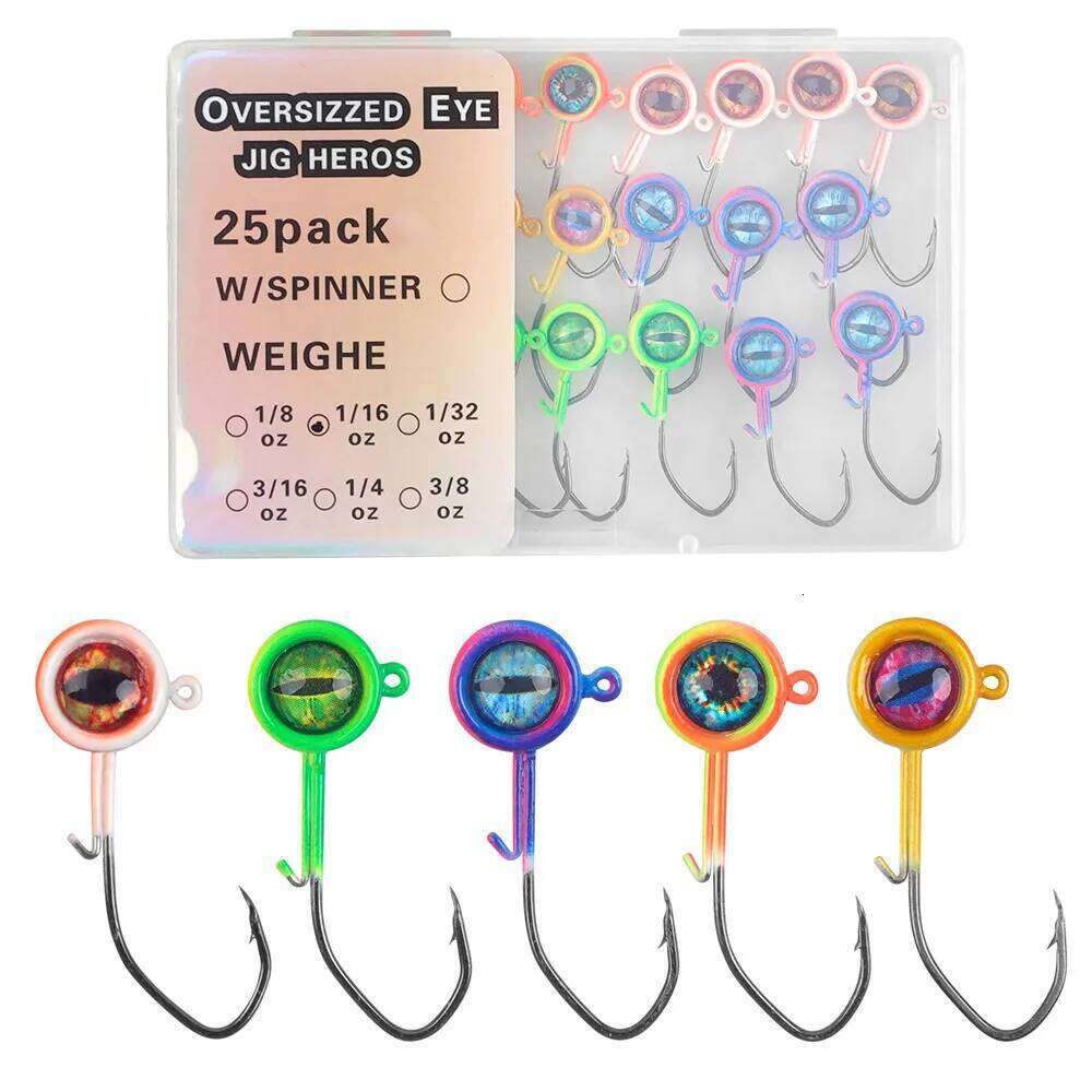 25pcs Crappie Jig Hooks with 3D Eyes Swimbait 1/32 1/16 1/8OZ Fishing Jigs Heads Worm hooks for Trout Bass Z260228