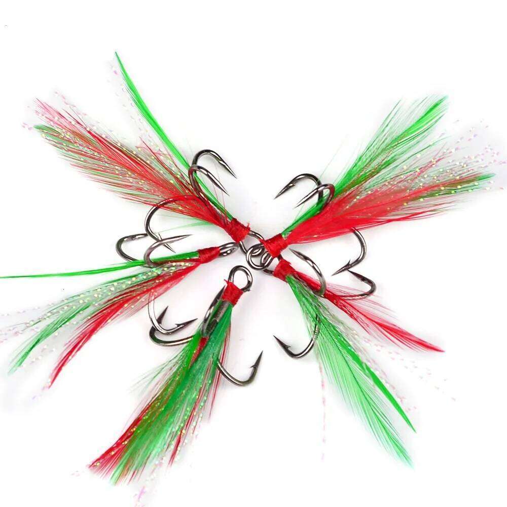 5pcs fishing feather pendants with barbed three anchor hooks Colorful Fishing Hooks fishings Z260228
