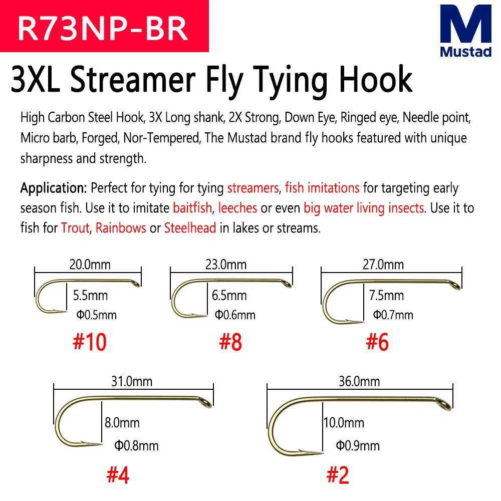 Mustad 50pcs High Carbon Steel Barb Fly Tying Hook For Dry Wet Nymph Streamer Caddis Trout Salmon Steel Baits Z260228