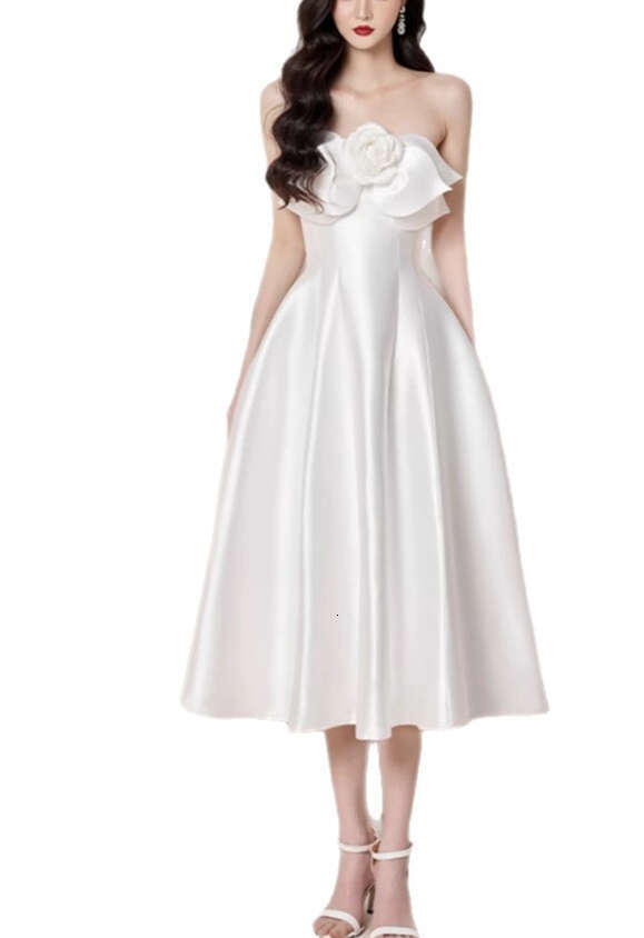 2026 Spring/Summer Designer 3D Flower a2 Wrapped Chest, Sexy Waist, Satin Fluffy Dress