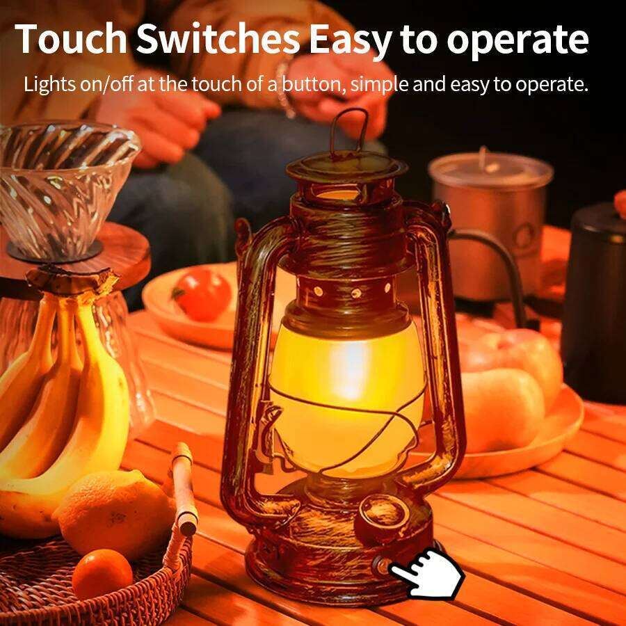 New Lantern Portable Camping with Flame Effect 3 Lighting Mode Vintage Desktop Atmosphere Light USB-C Rechargeable Z260227
