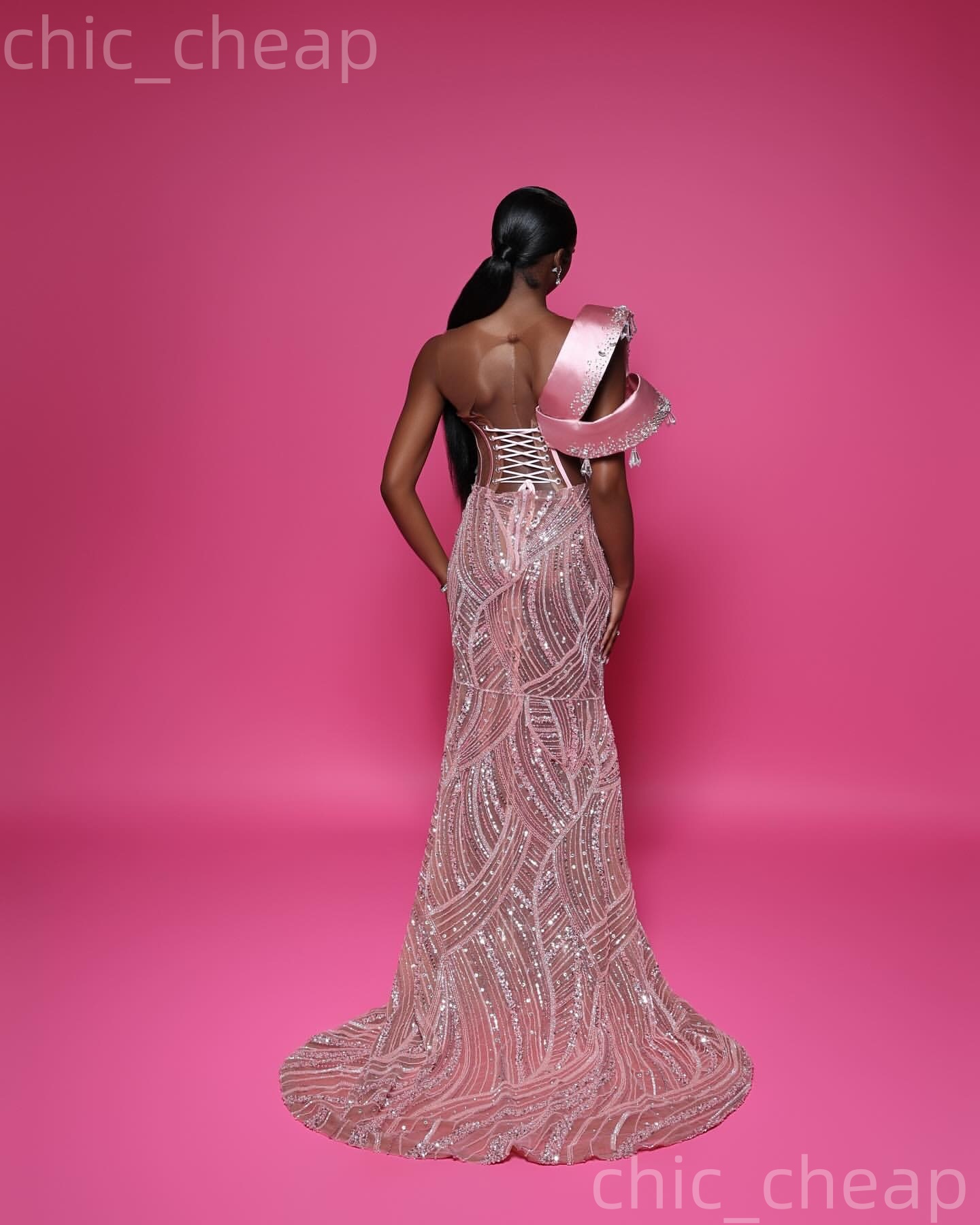 2k26 Pink Prom Dress 2026 Mermaid Beaded Crystals Sheer Neck Sparkly Evening Dresses For Black Women Birthday Party Formal Receiption Gowns Dresses ZJ