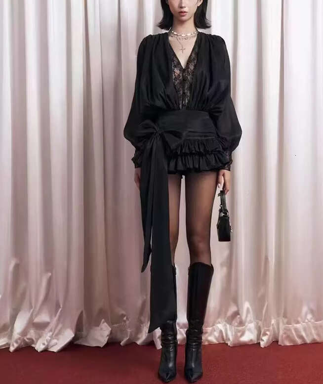 2026 spring/summer niche design lace imitation two-piece satin top high waisted a3 fluffy cake skirt set