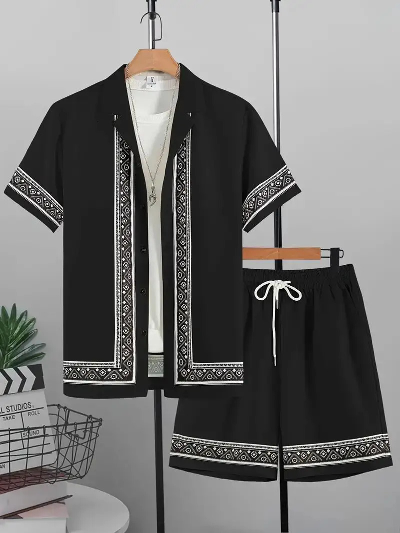 Summer Mens Shirt Set 3D Printed Casual Loose Vintage T-shirt And Shorts Set Beach Vacation Comfort Hawaiian Shirt 2 Pieces 260227