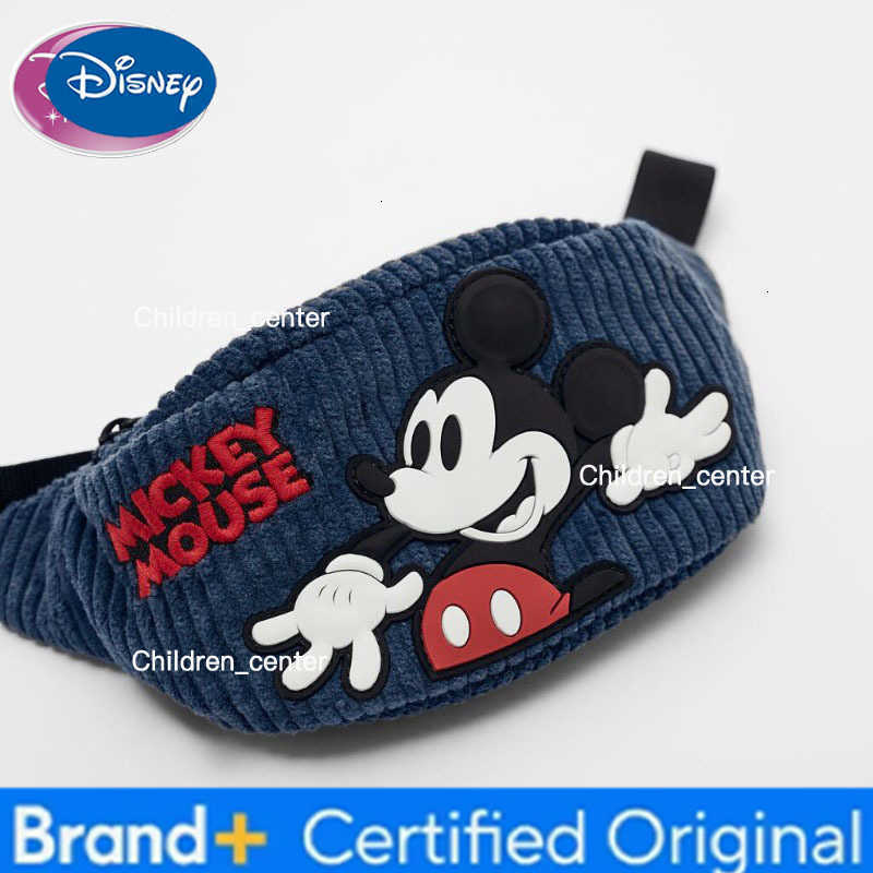 Disney blue embroidered Mickey Mouse cute mini crossbody bag corduroy fabric childrens small waist bag H260228