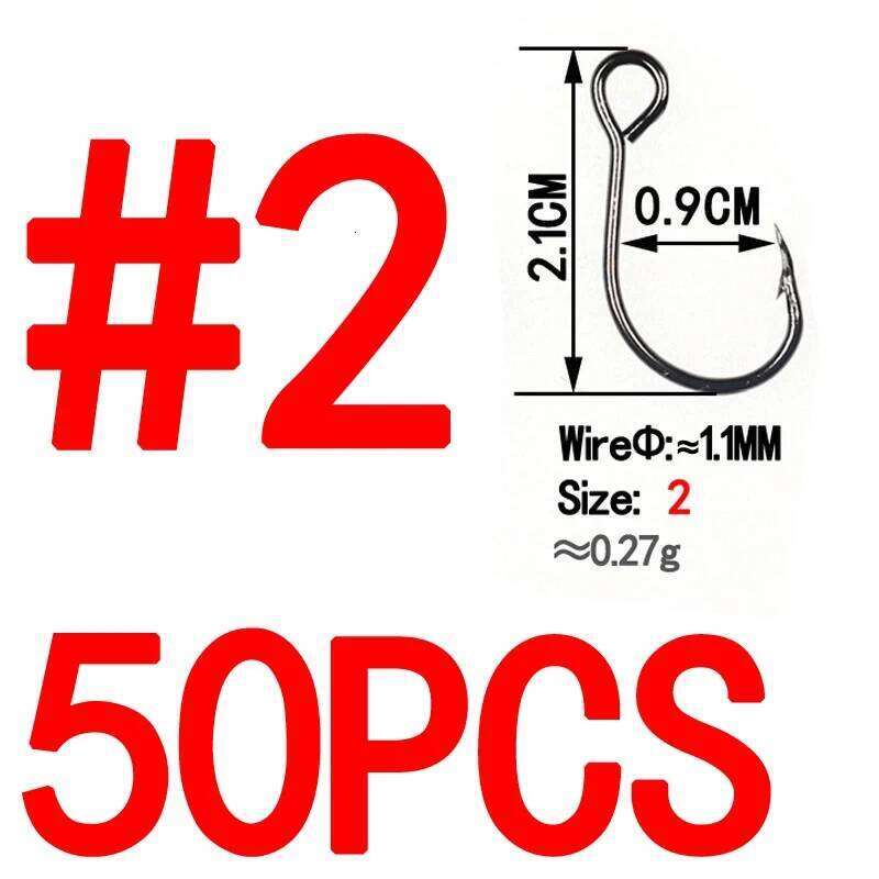 Bimoo 50pcs for Fishing Spare Single Fish Lure Hooks Inline Hook Big Eye Size1 2 4 6 8 High Carbon Steel Z260228