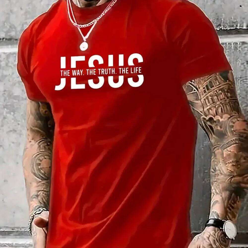 Summer men's polyester fiber casual loose round neck T-shirt Jesus Way Truth Life letter printed outdoor sports top C260228 - view 3