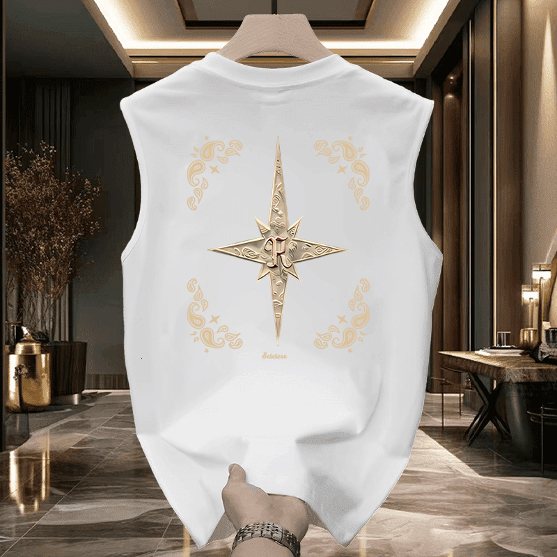 Luxury Brand Designer Clothes 100% Cotton Sports Tank Top Sleeveless T-Shirt Vest Men Summer Trendy Brand Niche High Street American Style Loose Versa