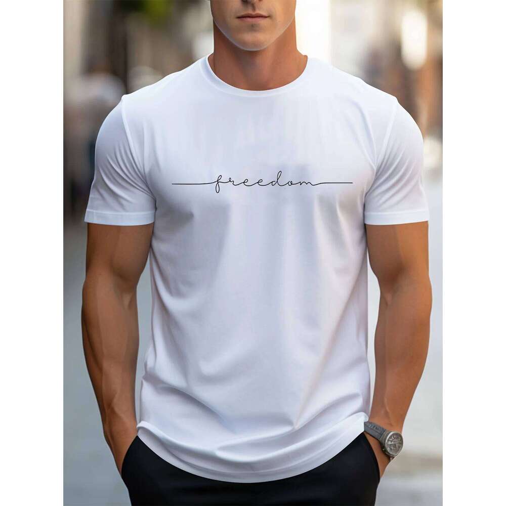 Men's 100% cotton summer fashionable casual loose plus size freedom graphic printed sports round neck short sleeved T-shirt top C260228 - view 3