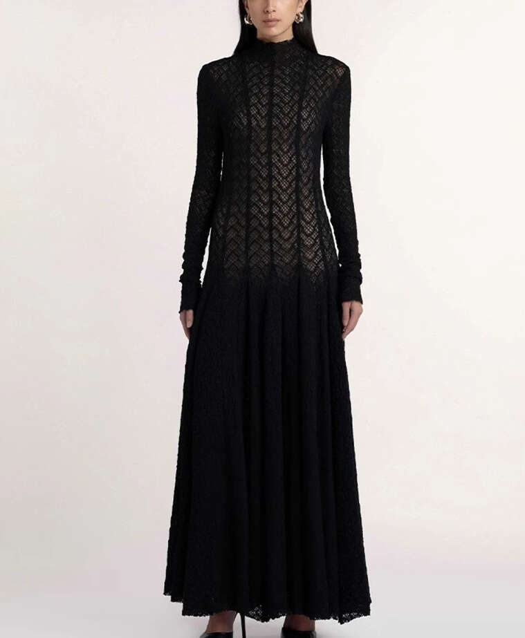 2026 Spring/Summer New Designer Style Graceful and Simple Solid Color Slimming Long Dress with Wide and Smooth Bottom