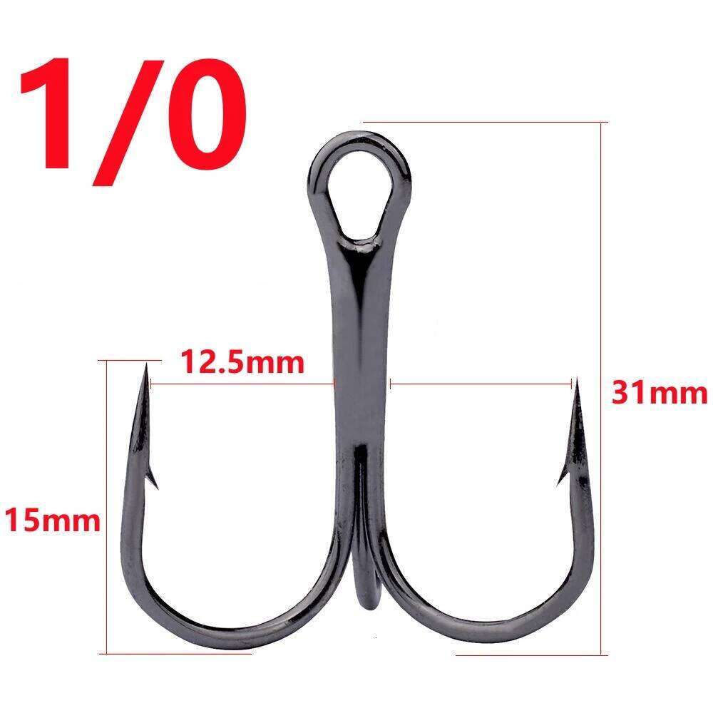 10Pcs/lot 2# 4# 6# 8# 10# 1/0 2/0 3/0 4/0 5/0 Black Hook High Carbon Steel Treble Overturned Hooks Fishing Tackle Z260228