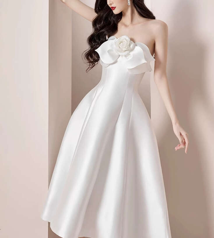 2026 Spring/Summer Designer 3D Flower a2 Wrapped Chest, Sexy Waist, Satin Fluffy Dress