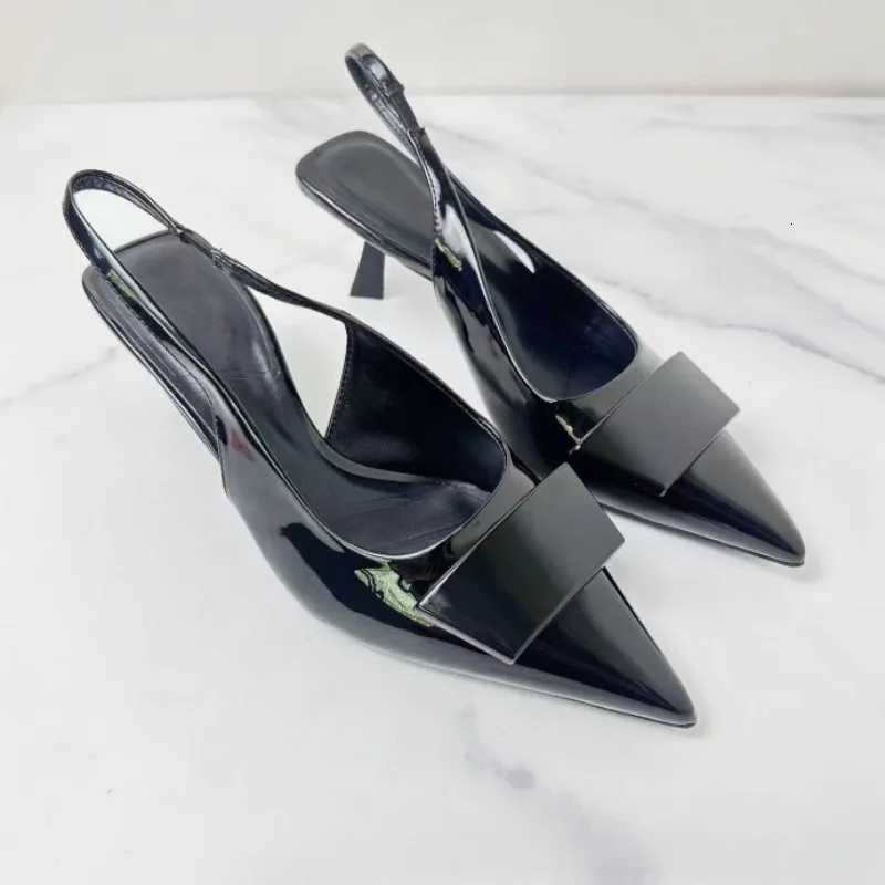 Pointed Toe Women Dress Shoes Black Patent Leather Summer Ladies Slingback Stilettos 2025 New Fashion Ladies High Heeled Sandals K260228
