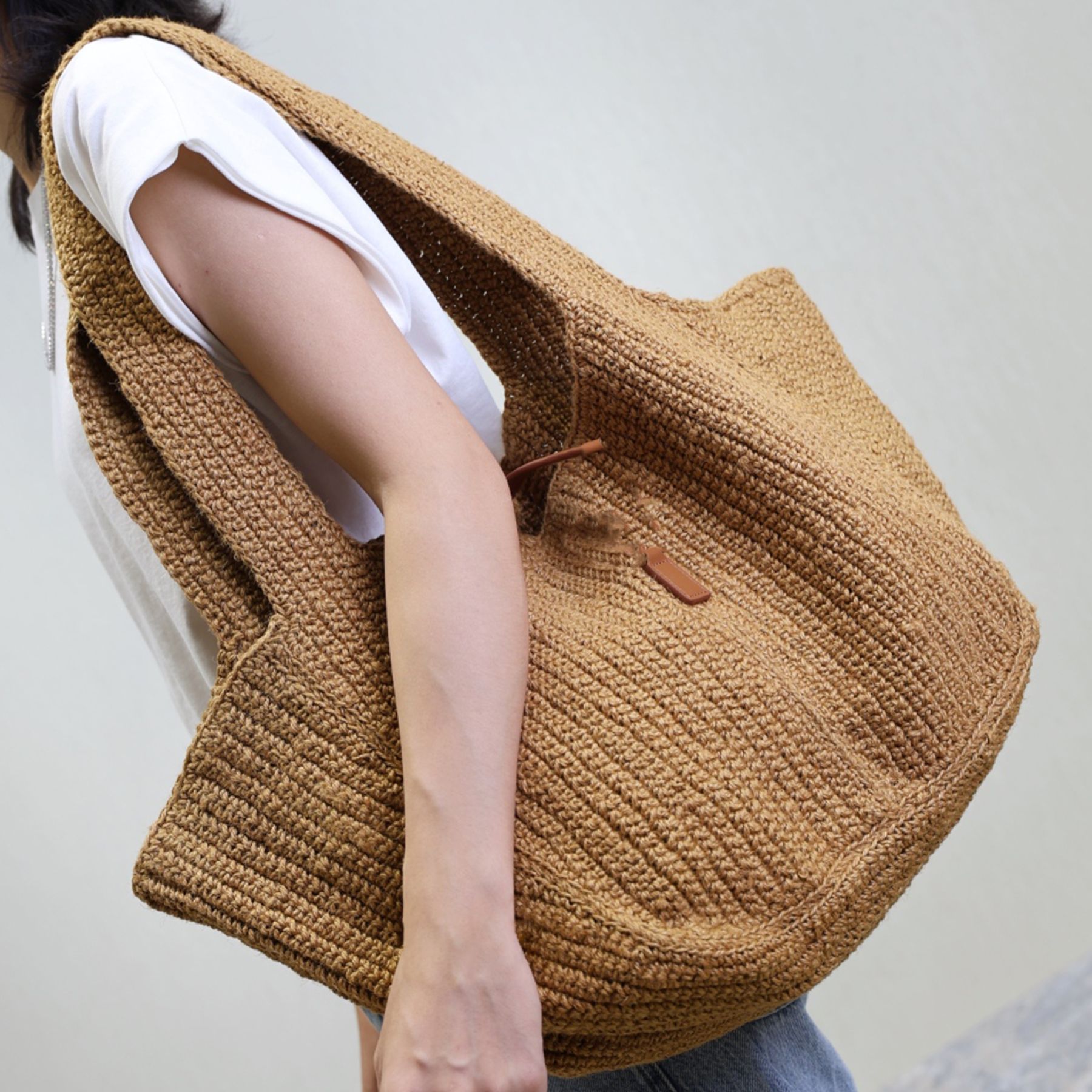 10A Top Quality Large Capacity Bea Cord And Leather Tote Bag Luxury Designer Linen Genuine Leather Shoulder Bag Golden Hardware Handbag Removable Pouch Clutch Bag