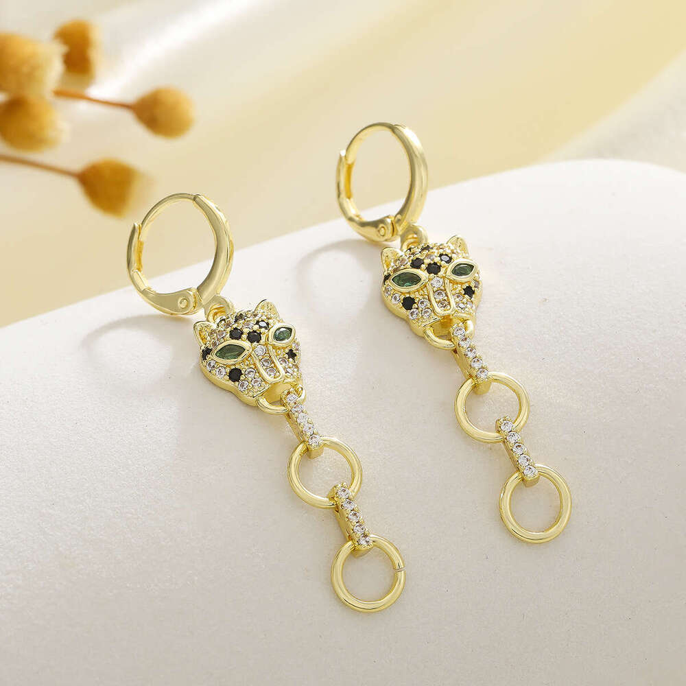 Leopard Head Pendant Earrings Designer Women's Jewelry Niche Luxury Gold-Plated Copper Earrings