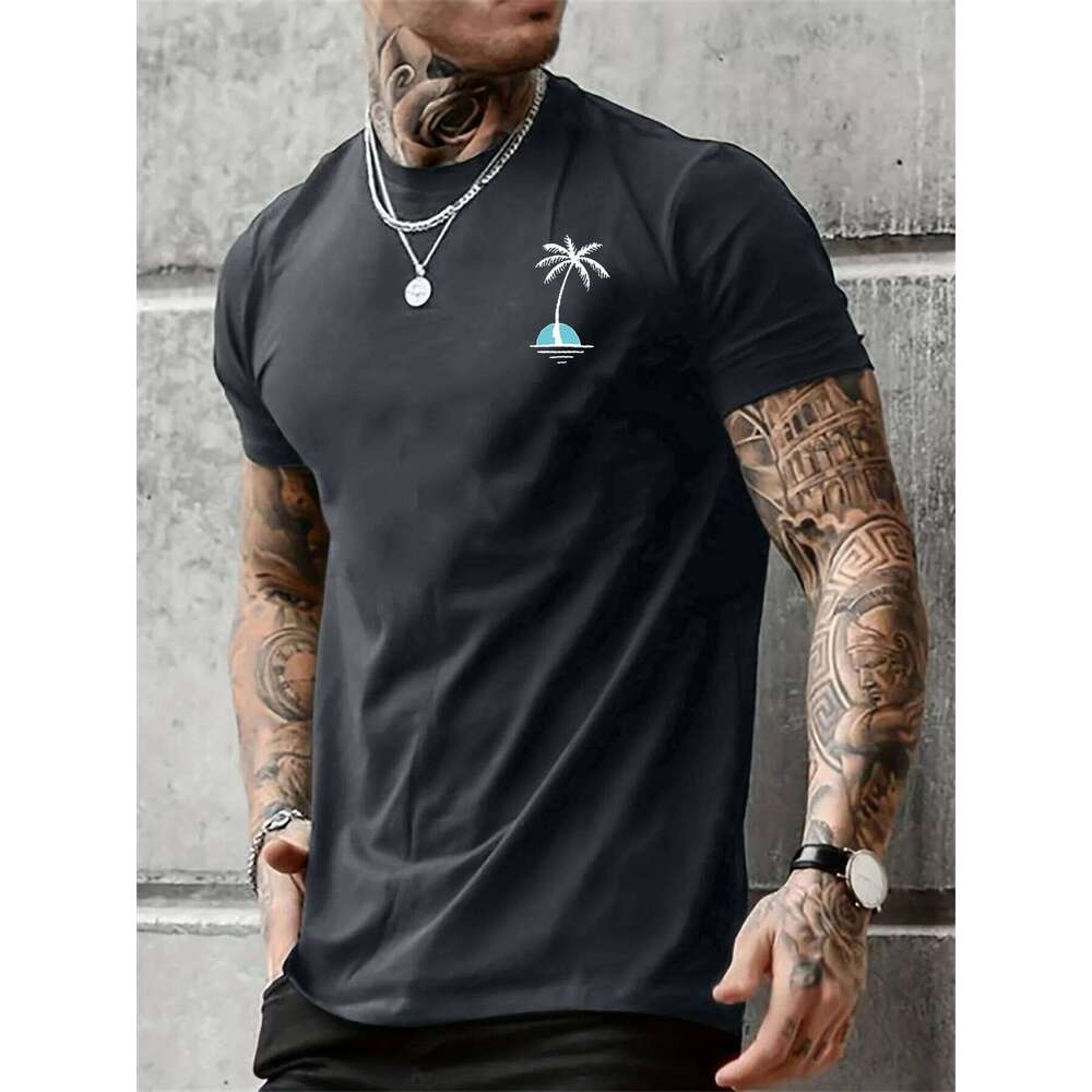 Men's Summer Casual Loose Size 100% Cotton Coconut trees Print Round Neck Short Sleeve T-shirt Top C260228 - view 6