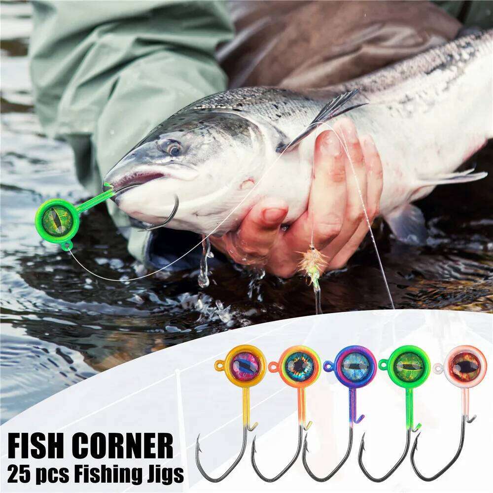 25pcs Crappie Jig Hooks with 3D Eyes Swimbait 1/32 1/16 1/8OZ Fishing Jigs Heads Worm hooks for Trout Bass Z260228