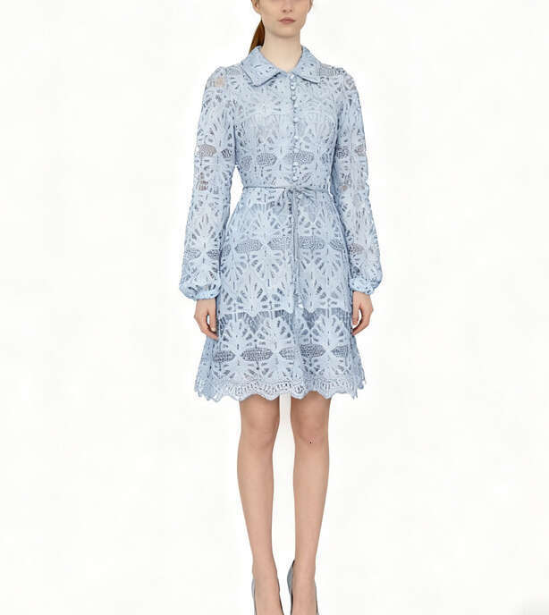 2026 early spring new designer fashionable and A1 elegant women's hollow solid color lace loose tie short skirt