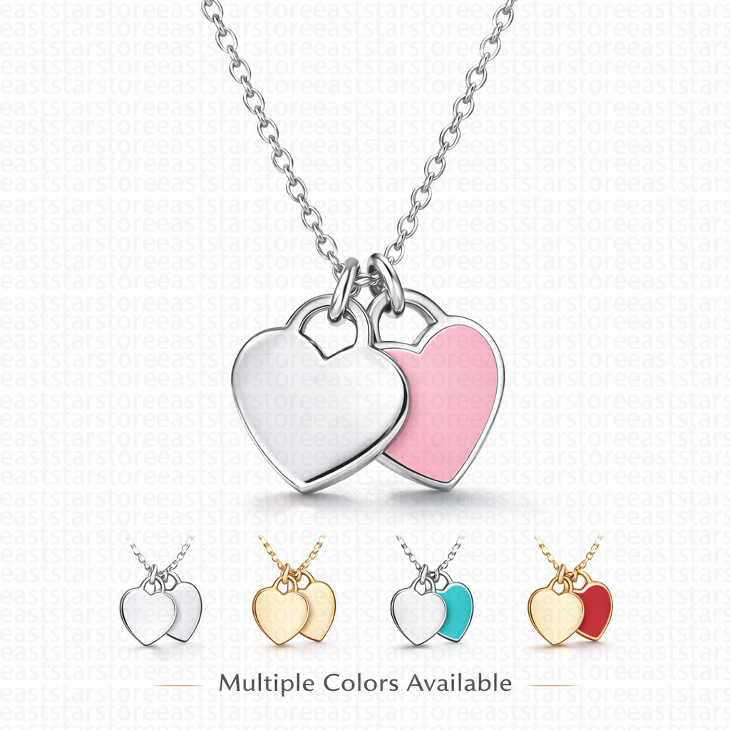 Interlocking Two Hearts Necklace Gold Stainless Steel Mother Daughter Jewelry Tarnish Resistant Heart Pendant Rings Match