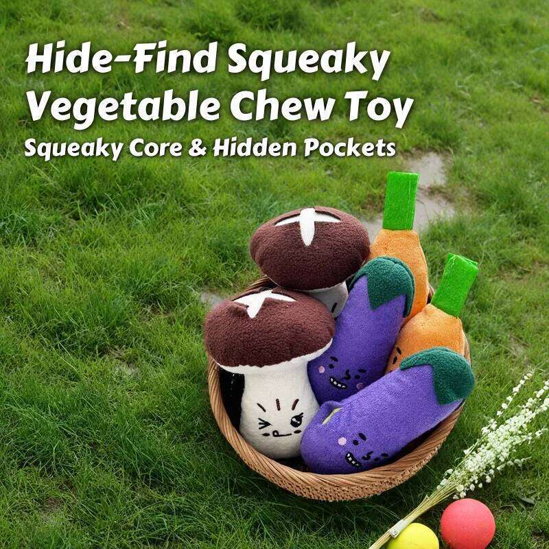 Pet Supplies Hide Find Squeaky Mushroom Chew Toy Hidden Treat Pockets Chew Resistant & Silicone Caps for Interactive Scent Driven Play