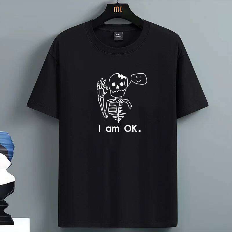 Summer For Men's 100_ Pure Cotton Casual Loose Plus Size I'm Ok Printed Sports Comfortable Round Neck Short Sleeved T-shirt C260228 - view 6