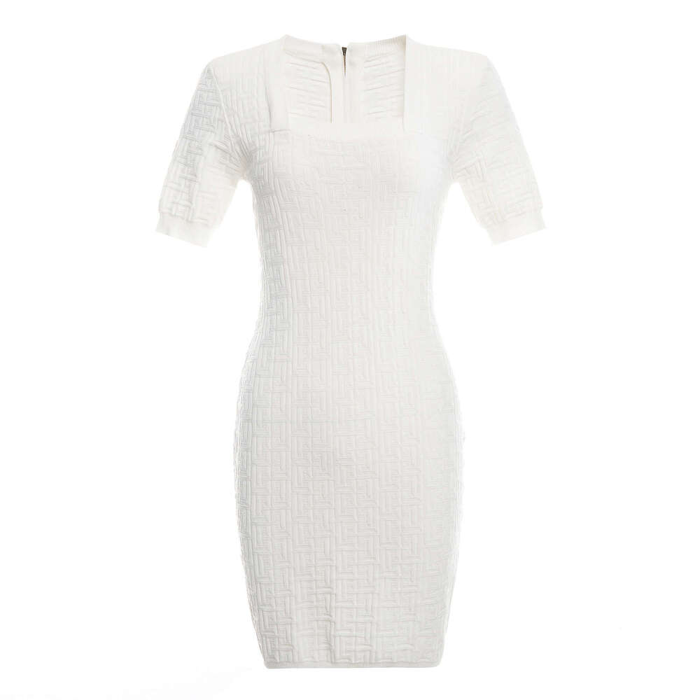 2026 A1 Summer New European and a1 American Style Knitted Short Sleeve Slimming Waist Square Neck Knitted Dress for Women