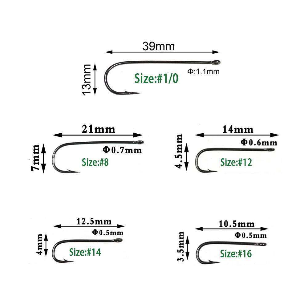 Wifreo 100PCS Aberdeen Long Shank Fish Saltwater Fresh Water Fishing Hooks Sabiki Rig Streamer Fly Hook Size 16 to 2/0 3/0 Z260228