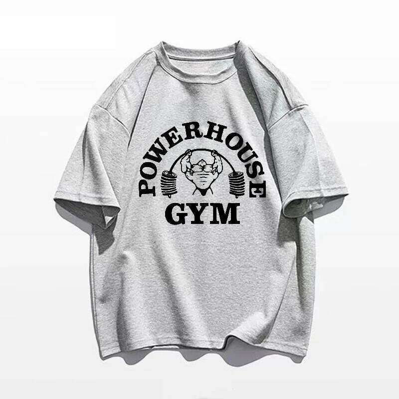 Summer Gym 100 Cotton Large Men's Letter Weightlifting Printed Round Neck T-shirt Street Outdoor High Quality Short Sleeve C260228