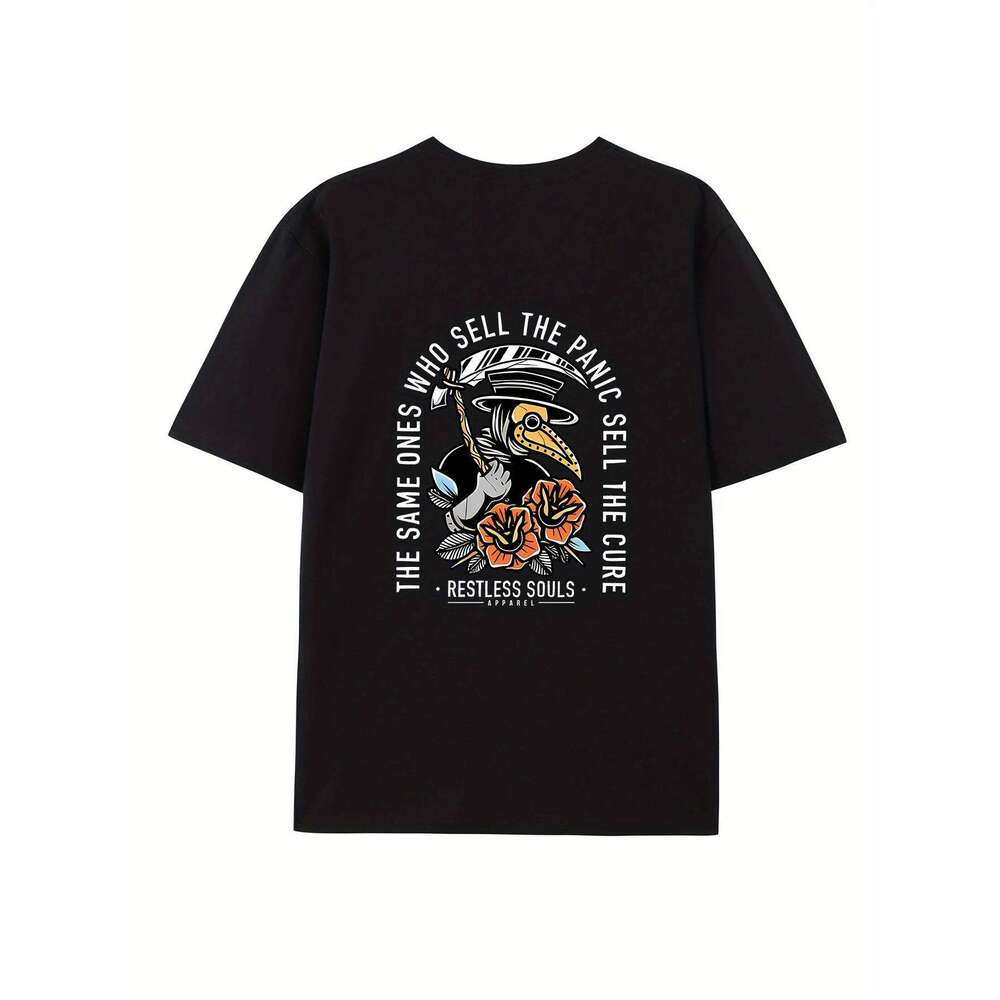 Men's Summer 100 Cotton Fashionable Casual Sports Loose Large Back Pattern Printed Round Neck Short Sleeve T-shirt Top C260228 - view 7