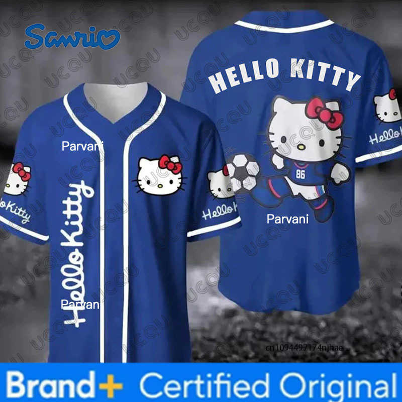 Sanrio Summer New Cartoon Hello Kitty Print Baseball Jersey For Children Short Sleeve Sports Baseball Uniform Casual Kids/Adult Y2K Top H260228