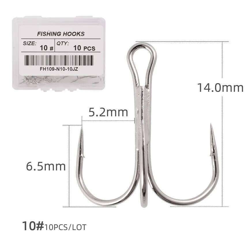 10PCS/box White Sharpened Treble Hooks Fish Fishing Tackle Tools Accessories Z260228