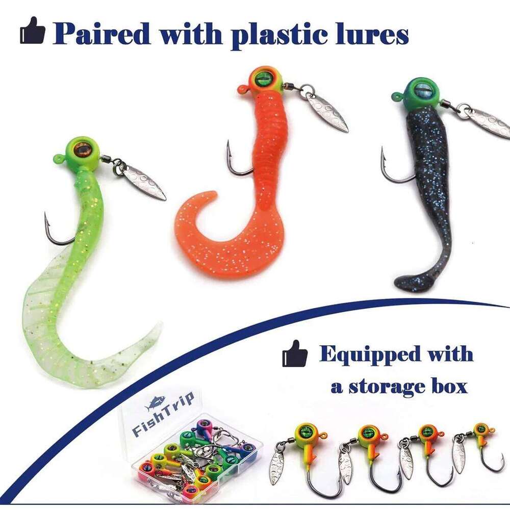 FishTrip 5Pcs Jig Heads Hooks Spinner, Underspin Crappie with Willow Blade for Saltwater Freshwater With Box Z260228