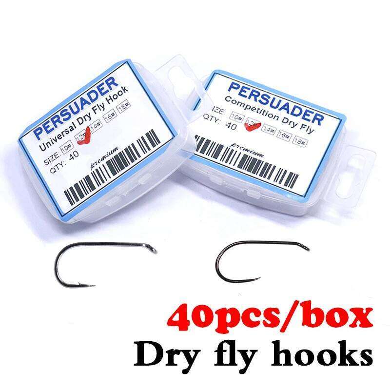 40pcs boxed professional dry fine wire high quality fishing for trout flies barbed/barbless fly tying hooks Z260228