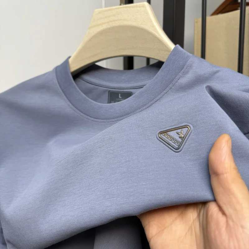 Men's Summer Casual T-Shirt Fashion Luxury Brand Cotton Soft Comfortable Simple Triangle Badge Round Neck Short Sleeve TopT260228