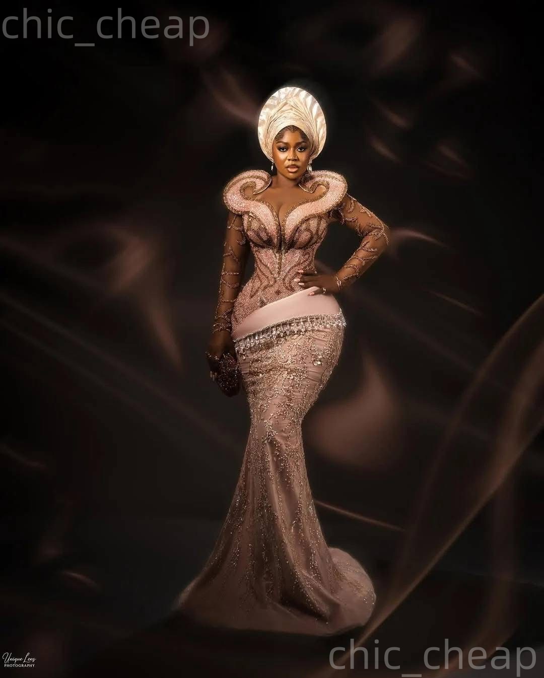 Aso Ebi Champagne Prom Dress 2026 Mermaid Sheer Neck Crystals Sequined Stylish Evening Dresses For Black Women Birthday Party Formal Receiption Gowns 