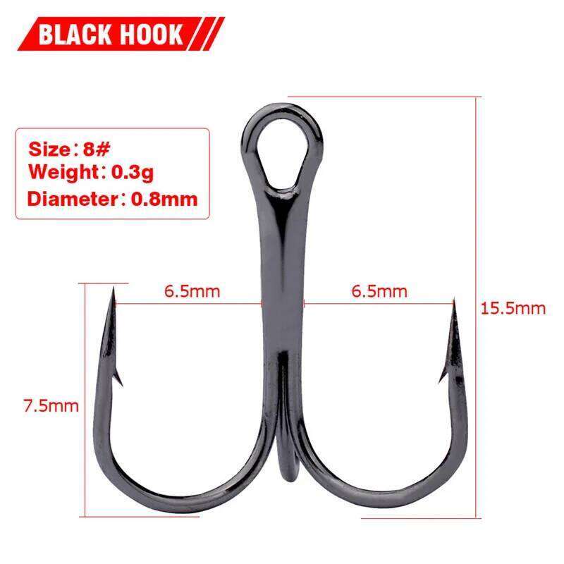 10pcs Hooks High Steel Carbon Material Treble Black Fishing Hook Round Folded Saltwater Bass 4# 6# 8#Tackle Tools Z260228