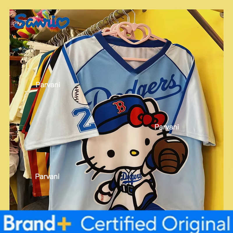 Sanrio Hello Kitty Tshirt Cartoon Sportswear Women Men V-neck Loose Casual Lightweight Breathable Streetwear Cosplay Clothing H260228