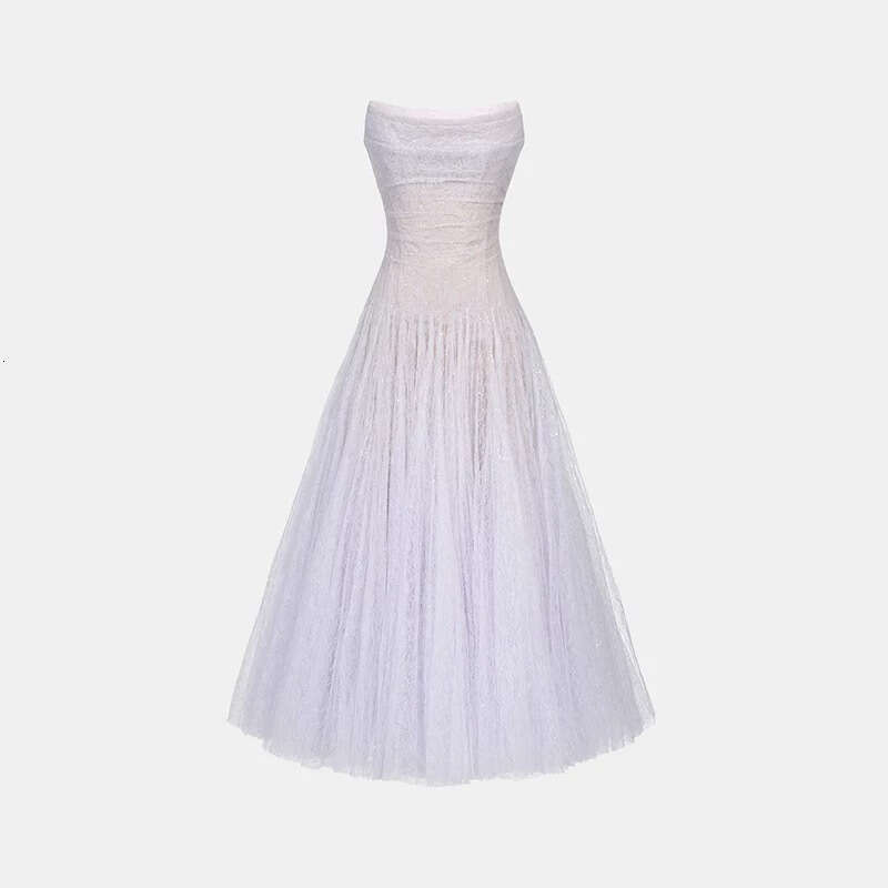 2026 summer new niche design social princess A1 sexy strapless solid color mesh long skirt for women