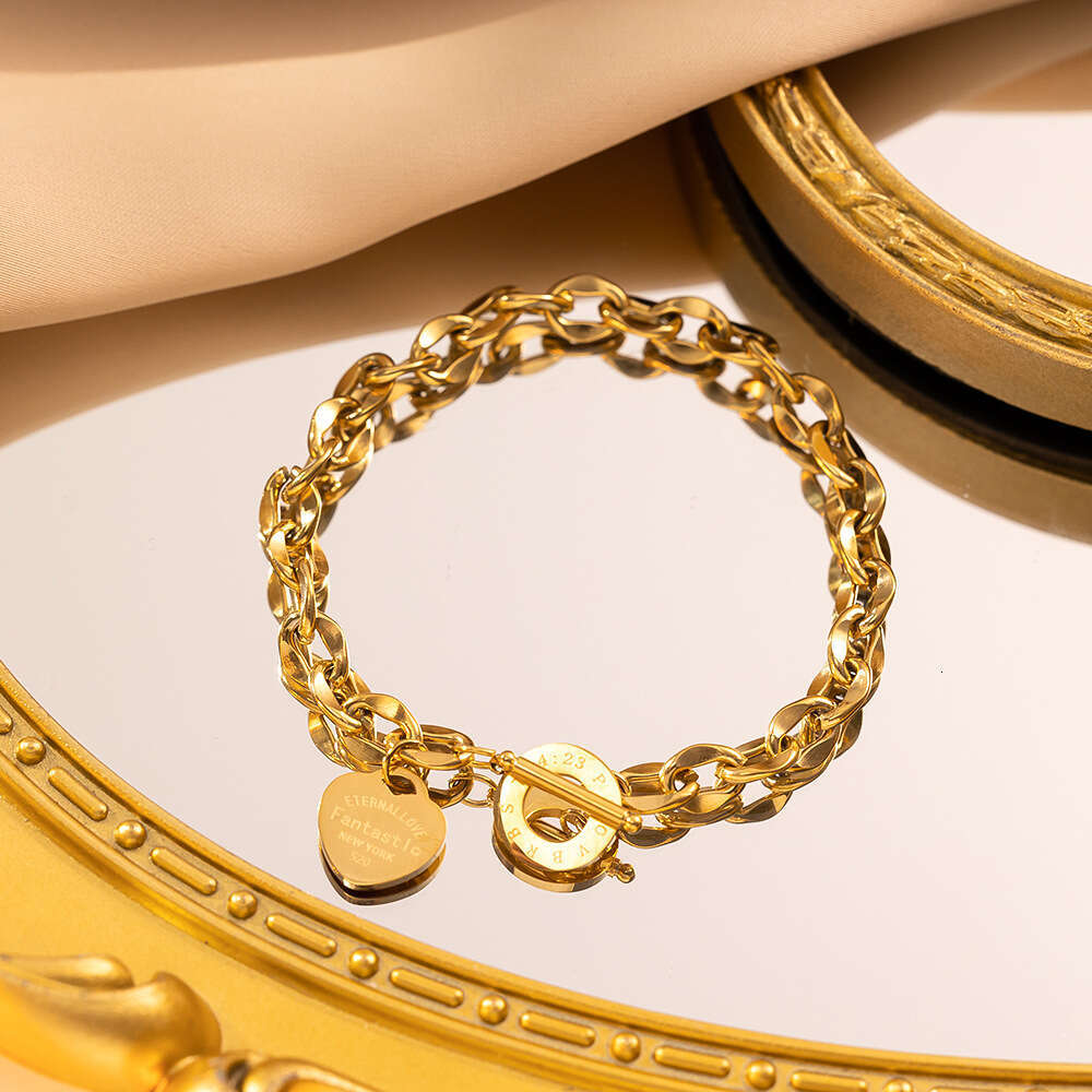 Heart-shaped OT clasp titanium steel bracelet for women, fashionable, versatile, unique design, non-fading, with English short phrase - view 4