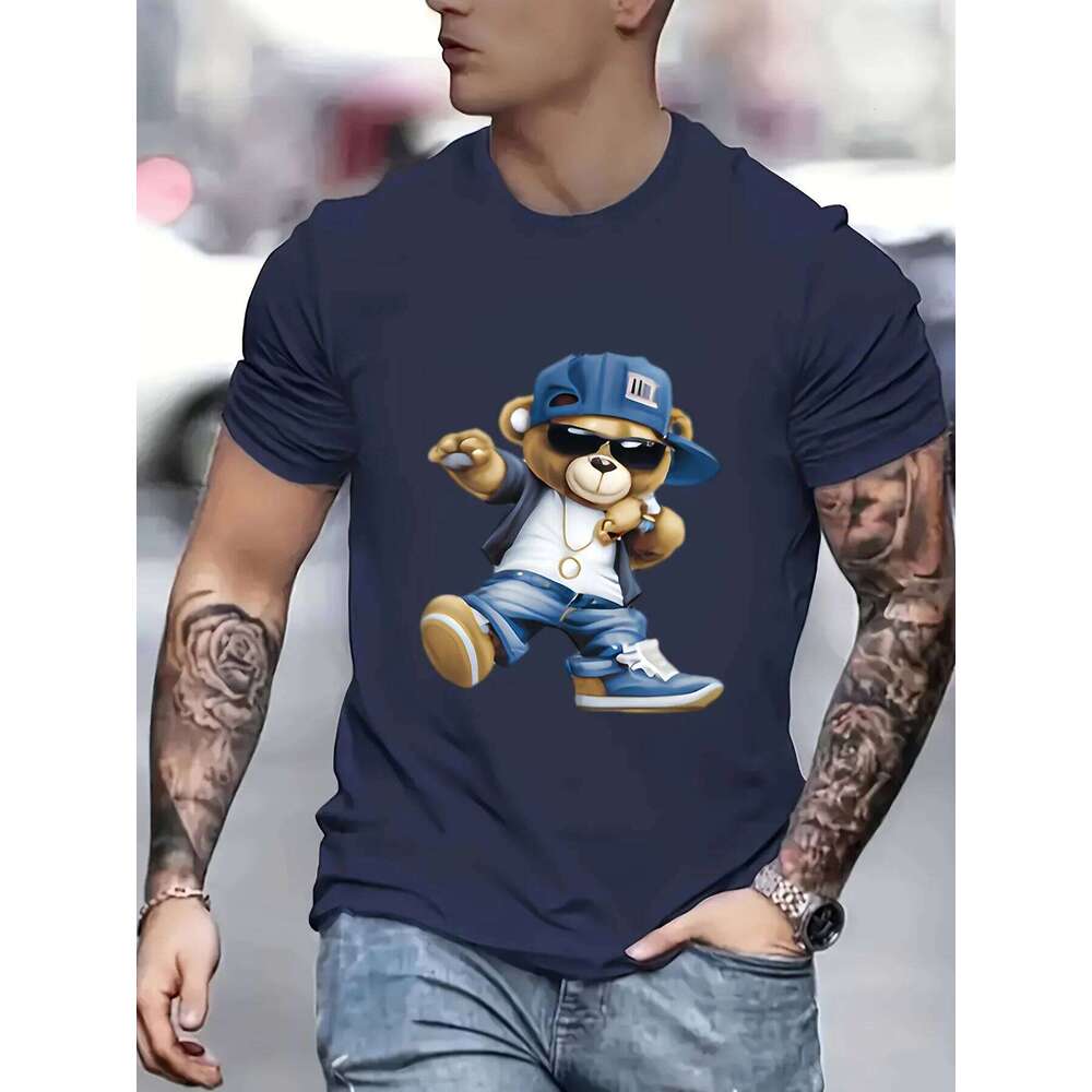 Men's Summer 100 Cotton Fashionable Casual Sports Loose Large Cartoon Cool Bear Pattern Printed Round Neck Short Sleeve T-shirt C260228 - view 5
