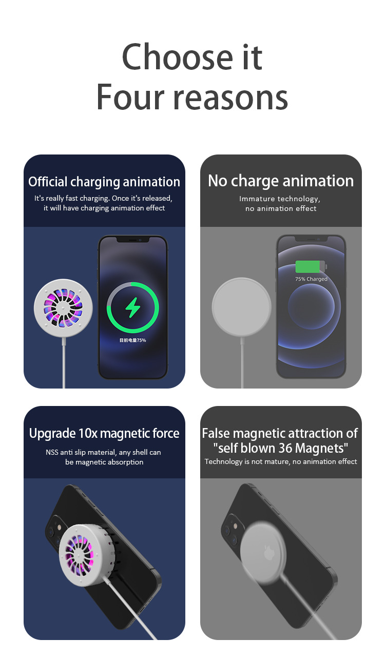 Magnetic Cooling Wireless Charger Type-C 15W Fast Charging RGB Light Game Mobile Phone Cooler Charger