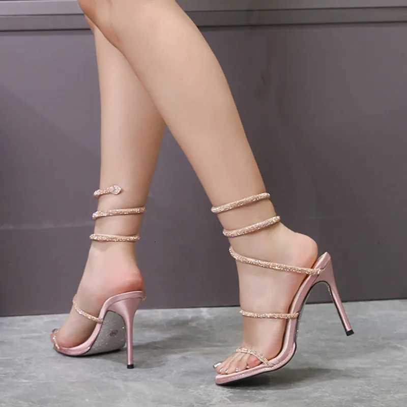 FAshion Summer Snake Twine Around Crystal Women Sandals RhinESTones Thin High heels Gladiator Sandals Party Prom Shoes K260228