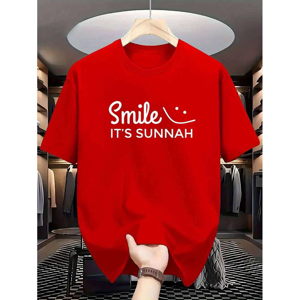 Men's 100% Cotton Smile Letter Print T-Shirt - Breathable, Casual Summer Tee for Outdoor & Everyday Fashion C260228 - view 4