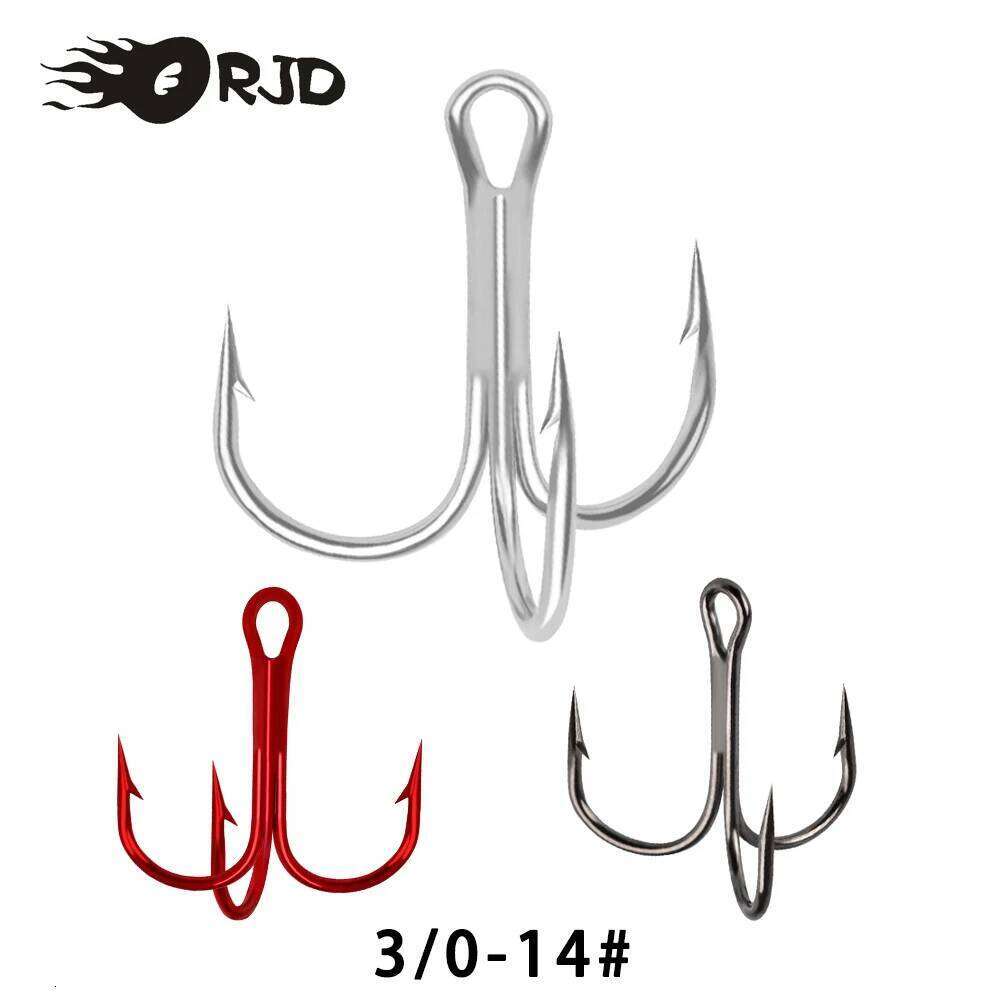 ORJD 10pcs Hooks Black Nickel Triple Size 3/0-12# Anchor Barbed Treble Hook High Carbon Steel Fishing Tackle Z260228