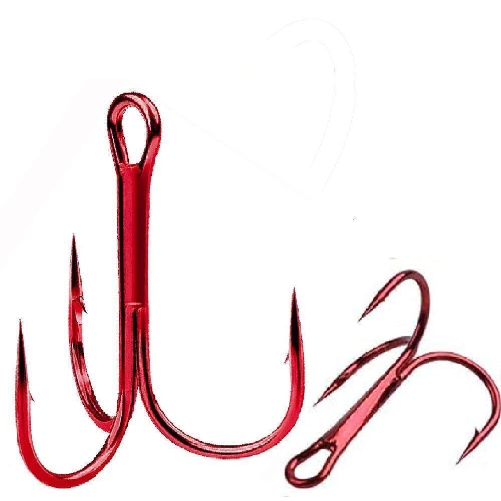 100Pcs Red Fishing Treble Round Bend triple fishing Barbed Hooks Catfish Bass Trout Artificial bait saltwater hooks Z260228