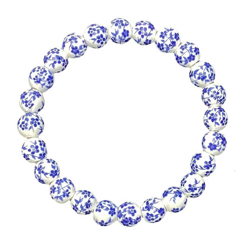 Fashionable blue and white porcelain ceramic bead bracelet handmade elastic rope bracelet holiday gift H260228