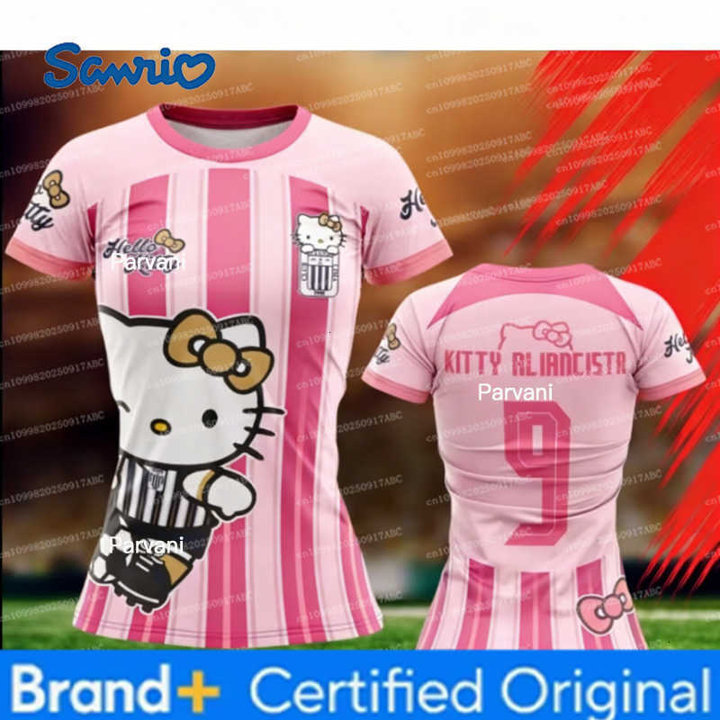 Sanrio Kid TshirtNew Hello Kitty Soccer Jersey T-shirt Sports Training Breathable Jersey Summer Girls Short Sleeve Jersey Women T-shir H260228